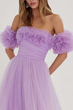 Lilac A Line Maxi Tulle Prom Dress with Ruffles