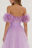 Lilac A Line Maxi Tulle Prom Dress with Ruffles