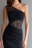 Black One Shoulder Mermaid Lace Maxi Formal Dress