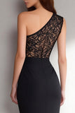 Black One Shoulder Mermaid Lace Maxi Formal Dress
