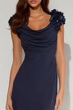 Navy Cowl Neck Ruffled Maxi Formal Dress