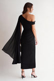 Black Cape Sleeve Midi Formal Dress