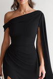 Black Cape Sleeve Midi Formal Dress