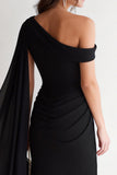 Black Cape Sleeve Midi Formal Dress