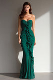 Dark Green Strapless Ruffled Mermaid Formal Dress