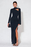 Long Sleeve Cut Out Navy Maxi Formal Dress
