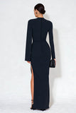 Long Sleeve Cut Out Navy Maxi Formal Dress