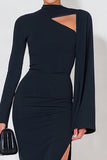 Long Sleeve Cut Out Navy Maxi Formal Dress