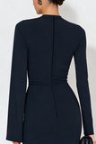 Long Sleeve Cut Out Navy Maxi Formal Dress
