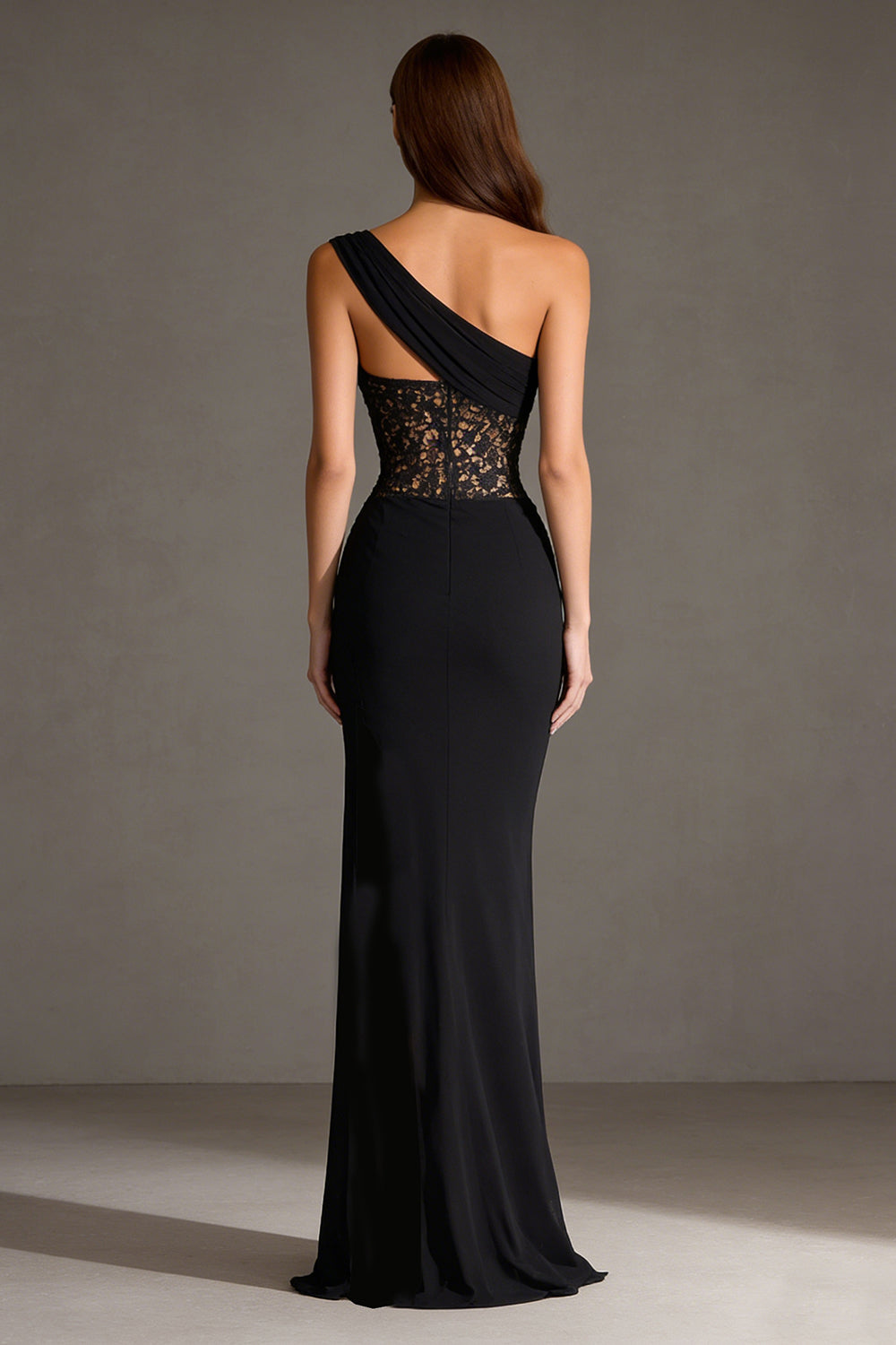 Berylove Women One Shoulder Formal Dress Black Lace Maxi Evening Dress with Slit, Black / US2 Berylove Women One Shoulder Formal Dress Black Lace Maxi Evening Dress with Slit, Black / US2