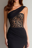 One Shoulder Black Lace Maxi Formal Dress