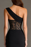One Shoulder Black Lace Maxi Formal Dress