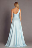 One Shoulder Sky Blue Satin A Line Formal Dress
