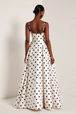 White Black Polka Dot A Line Maxi Formal Dress