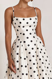 White Black Polka Dot A Line Maxi Formal Dress