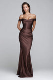 Off the Shoulder Coffee Satin Mermaid Formal Dress