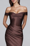 Off the Shoulder Coffee Satin Mermaid Formal Dress