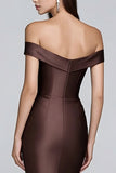 Off the Shoulder Coffee Satin Mermaid Formal Dress