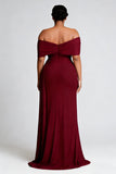 Burgundy Off the Shoulder Ruched Sheath Formal Dress