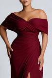 Burgundy Off the Shoulder Ruched Sheath Formal Dress