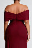 Burgundy Off the Shoulder Ruched Sheath Formal Dress