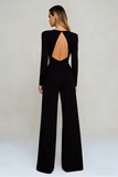 Simple Long Sleeve Black Cut Out Formal Jumpsuit