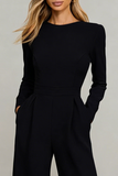 Simple Long Sleeve Black Cut Out Formal Jumpsuit