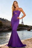 Mermaid Purple Satin Cut Out Maxi Dress