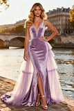 Purple Mermaid Velvet V-Neck Prom Dress With Slit