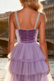 Purple Mermaid Velvet V-Neck Prom Dress With Slit