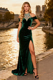 Dark Green Halter Mermaid Beaded Prom Dress With Slit