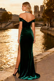 Dark Green Halter Mermaid Beaded Prom Dress With Slit