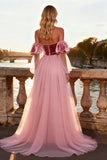 Pink Strapless Sequin Sheath Prom Dress With Removable Sleeves