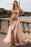 Off The Shoulder Champagne Mermaid Prom Dress With Slit