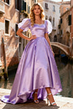 Princess Beaded Light Purple Maxi Prom Dress with Puff Sleeves