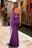 One Shoulder Purple Corset Mermaid Prom Dress With Slit