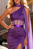 One Shoulder Purple Corset Mermaid Prom Dress With Slit