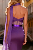 One Shoulder Purple Corset Mermaid Prom Dress With Slit
