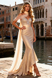 Sparkly Champagne Sweetheart Mermaid Prom Dress With Streamer