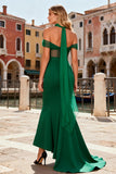 Dark Green Mermaid Off The Shoulder Corset Prom Dress With Streamer