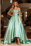 Off The Shoulder Satin Mint Green Corset Princess Prom Dress