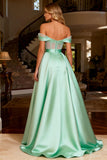 Off The Shoulder Satin Mint Green Corset Princess Prom Dress