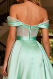 Off The Shoulder Satin Mint Green Corset Princess Prom Dress