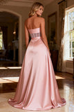 Strapless Pink Princess Satin Maxi Prom Dress