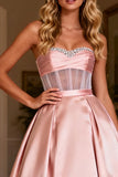 Strapless Pink Princess Satin Maxi Prom Dress