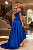 Royal Blue A-Line One Shoulder Satin Maxi Prom Dress