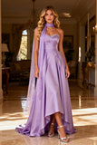 Sweetheart A-Line Satin Light Purple Prom Dress With Streamer