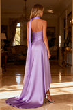 Sweetheart A-Line Satin Light Purple Prom Dress With Streamer