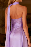 Sweetheart A-Line Satin Light Purple Prom Dress With Streamer
