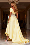 Light Yellow One Shoulder Corset Princess Prom Dress With Beading